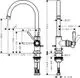 Einhebel-Waschtischmischer mit Hebelgriff und Zugstangen-Ablaufgarnitur, hergestellt von AXOR. Technische Zeichnung mit Maßangaben und Designmerkmalen.